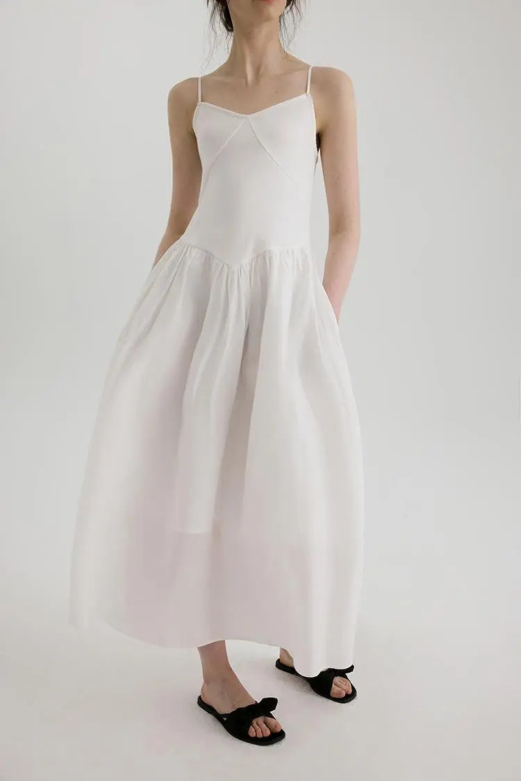 Fit and Flare Cotton Midi Dress with Side Pockets