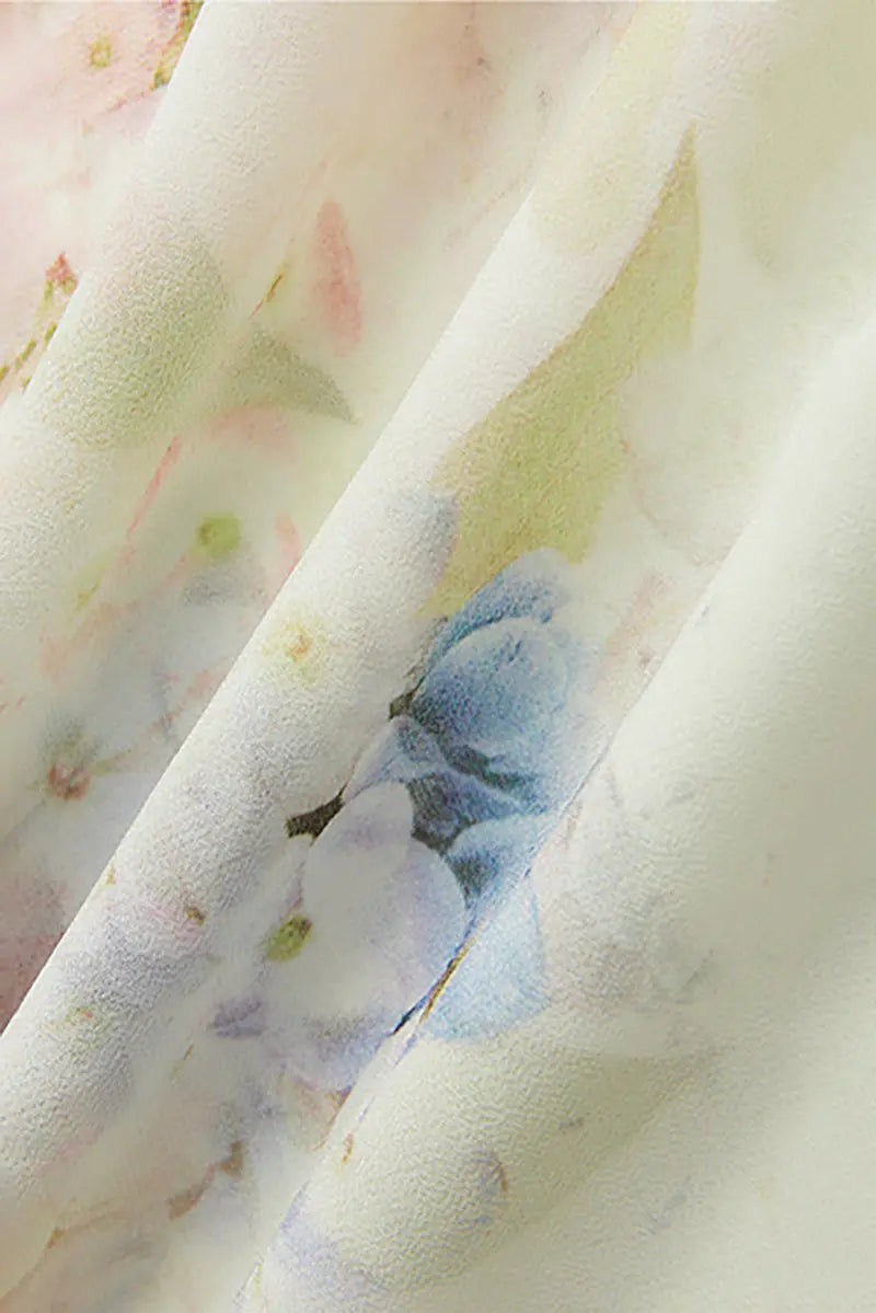 Floral Long-Sleeve Tie-Neck Blouse with Camisole
