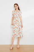 Floral Print V Neck Short Sleeve Dress