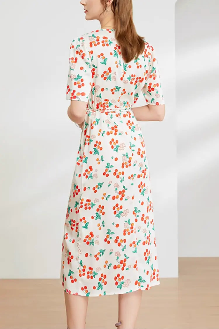 Floral Print V Neck Short Sleeve Dress