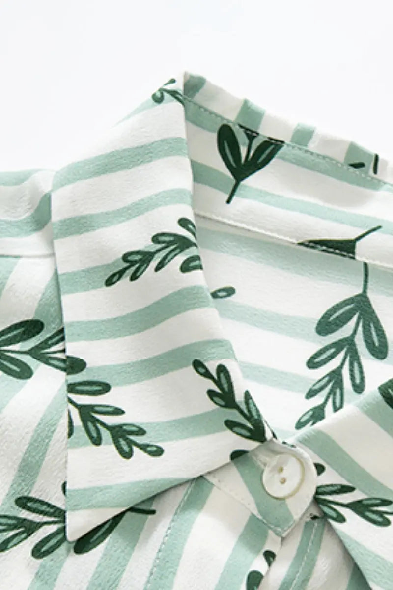 Floral Striped Silk Double Crepe Button-Up Shirt
