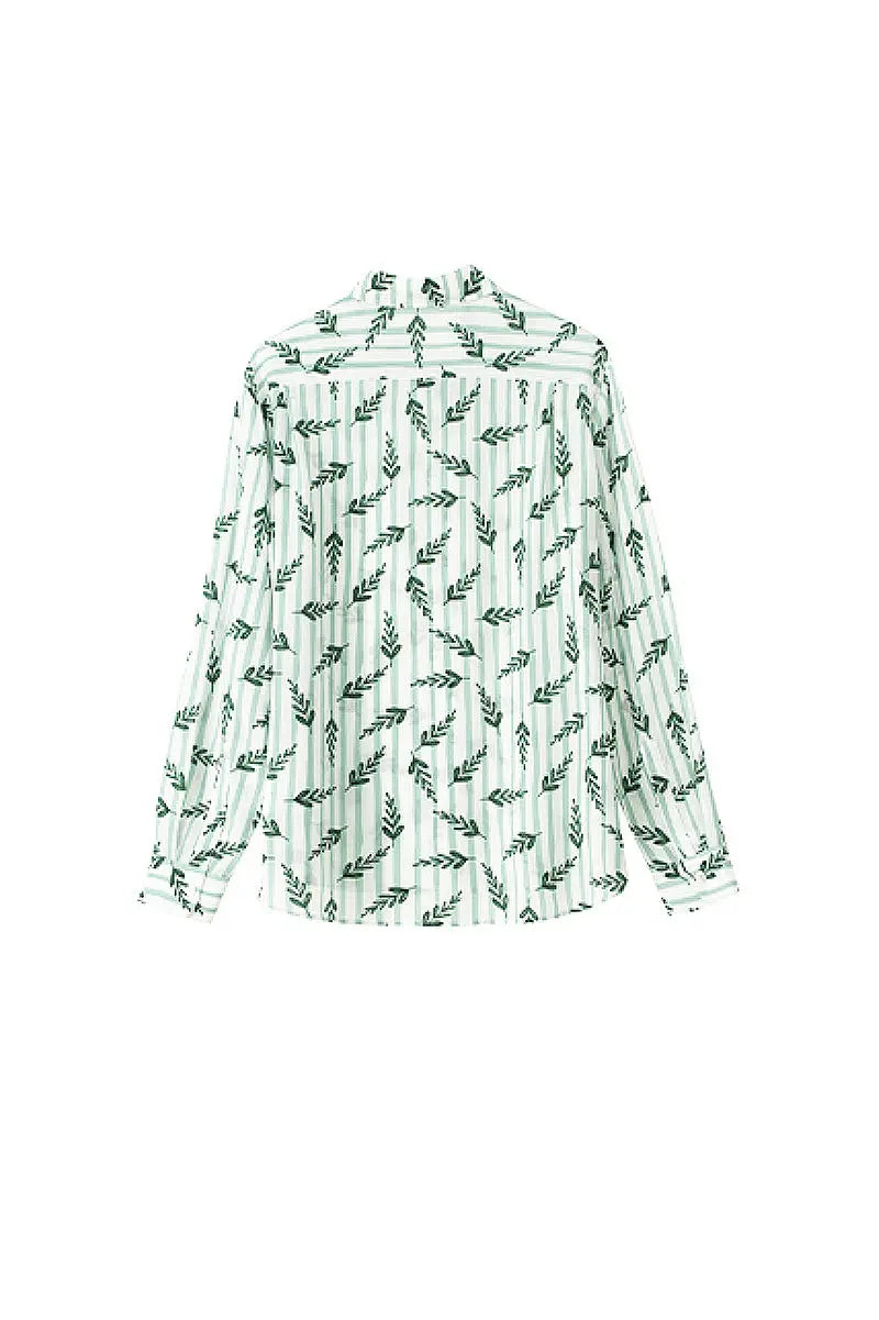 Floral Striped Silk Double Crepe Button-Up Shirt