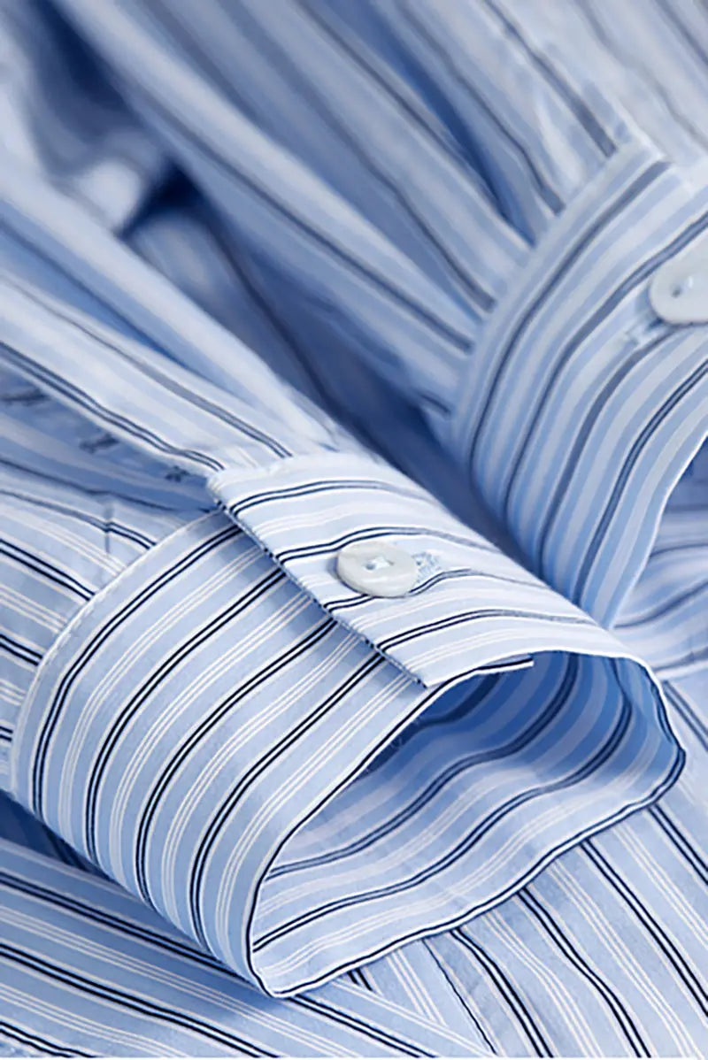 French Chic Wrap Waist Stripe Shirt Dress
