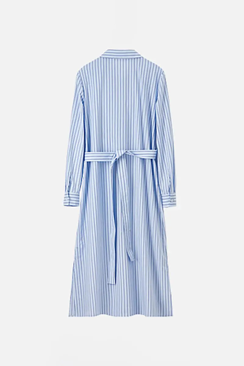 French Chic Wrap Waist Stripe Shirt Dress