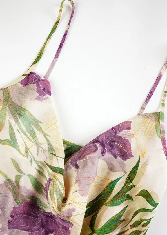 French Inspired Floral Mulberry Silk Slip Dress