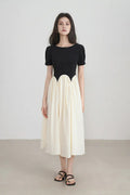 French Inspired Pleated Boat Neck Dress