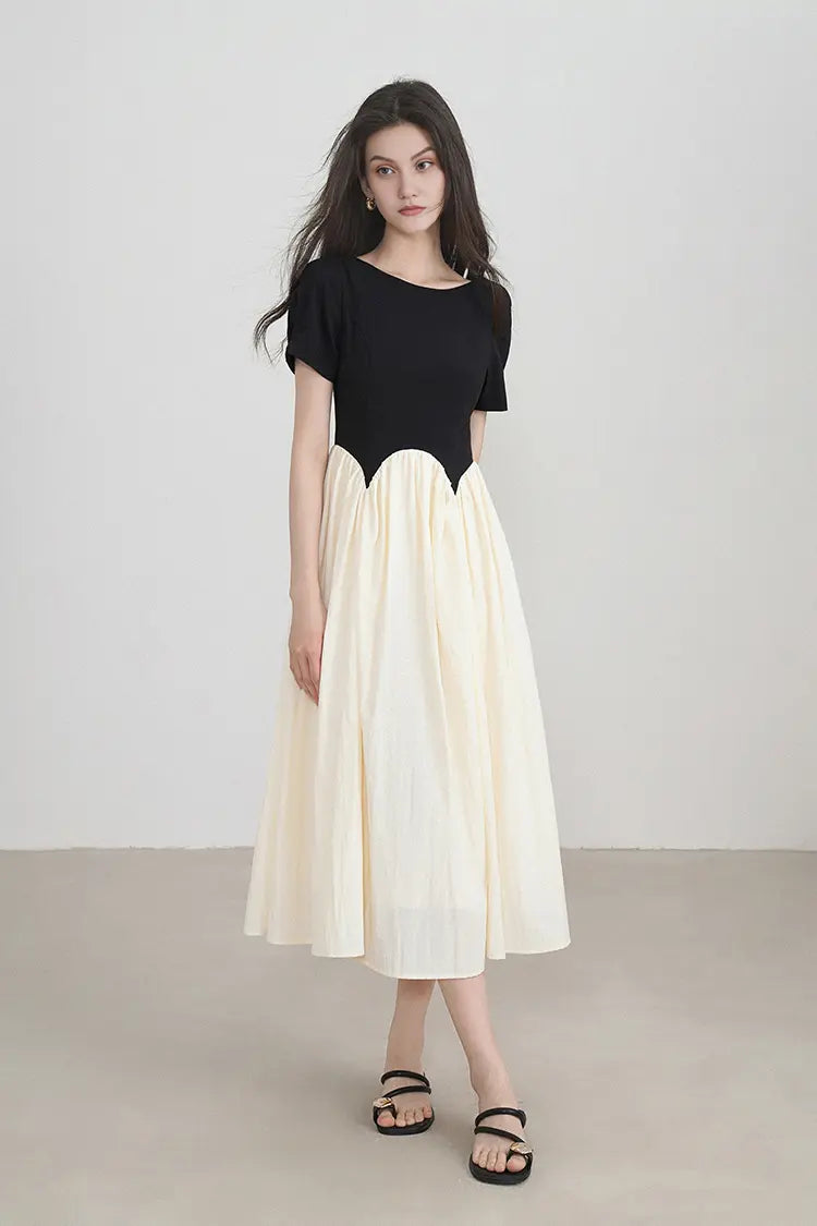 French Inspired Pleated Boat Neck Dress
