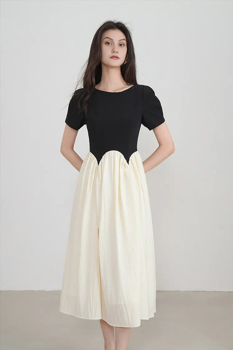 French Inspired Pleated Boat Neck Dress
