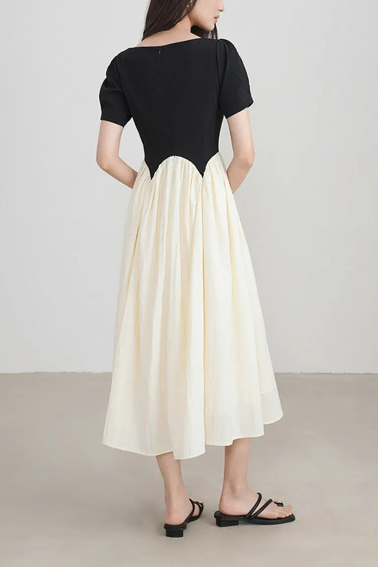 French Inspired Pleated Boat Neck Dress