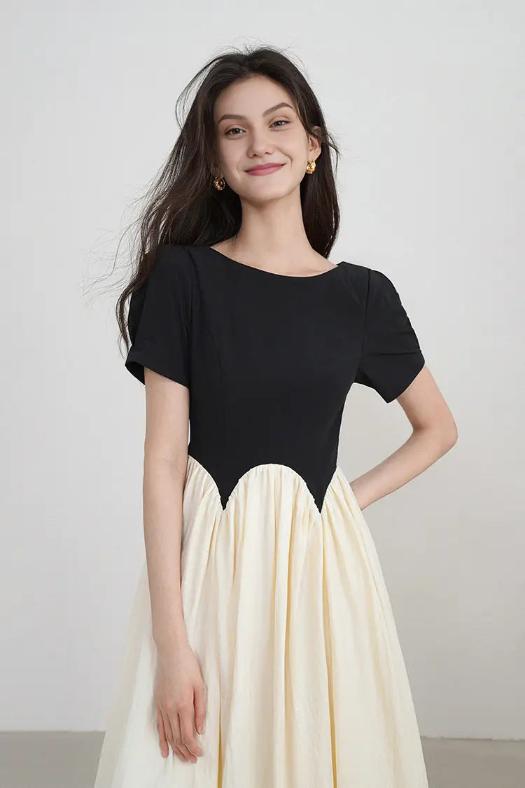 French Inspired Pleated Boat Neck Dress