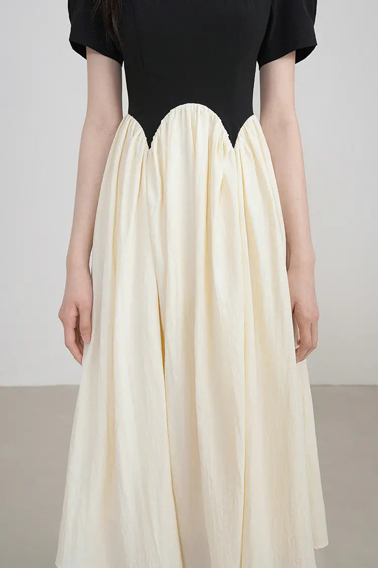 French Inspired Pleated Boat Neck Dress