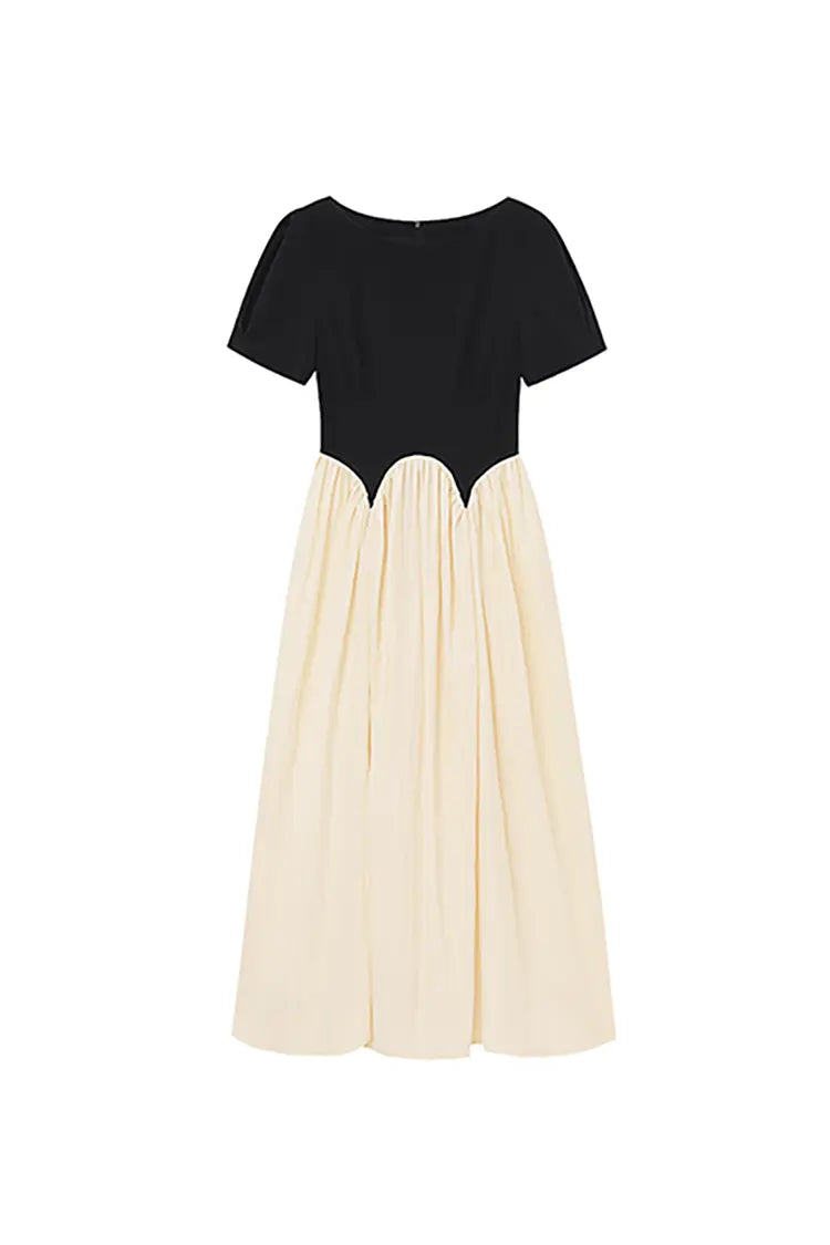 French Inspired Pleated Boat Neck Dress