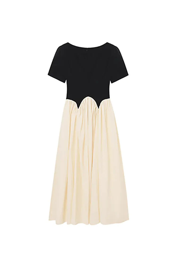 French Inspired Pleated Boat Neck Dress