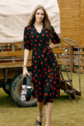 French-Inspired Silk Double Crepe Heart Wrap Midi Dress