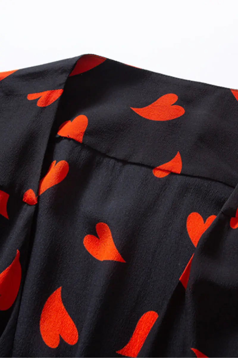 French-Inspired Silk Double Crepe Heart Wrap Midi Dress