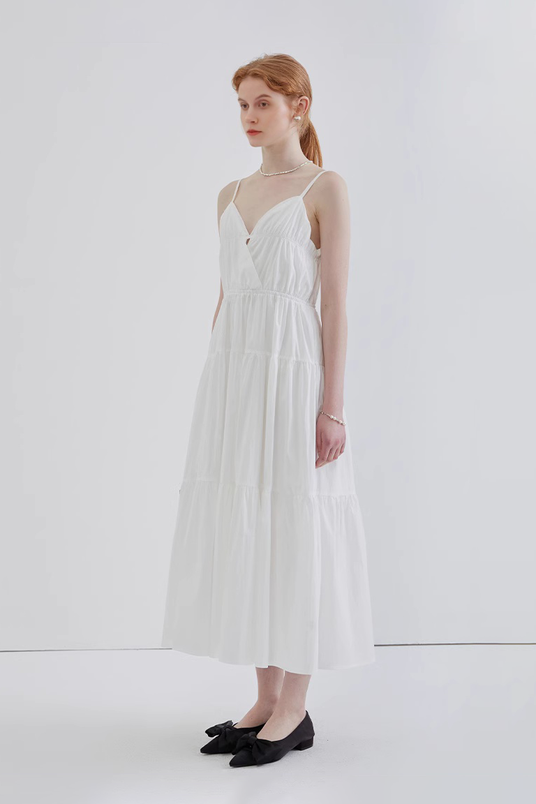 French Style Spaghetti Strap Vacation Maxi Dress
