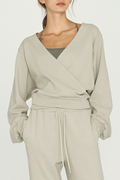 French Terry Wrap-Front Cropped Sweatshirt