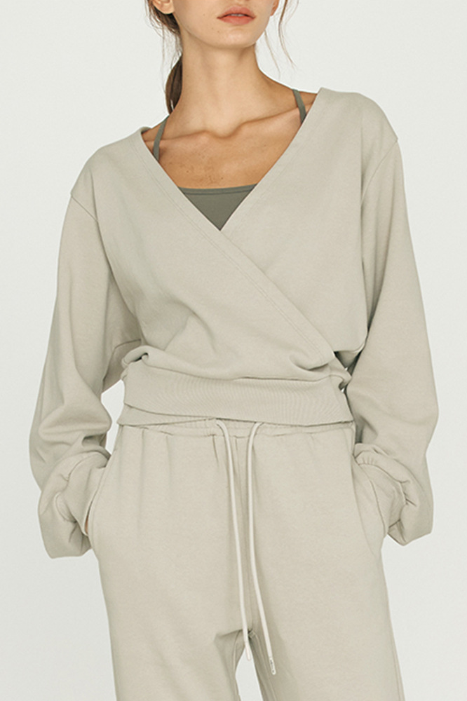 French Terry Wrap-Front Cropped Sweatshirt