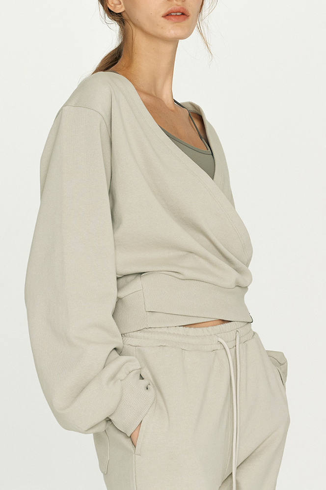 French Terry Wrap-Front Cropped Sweatshirt