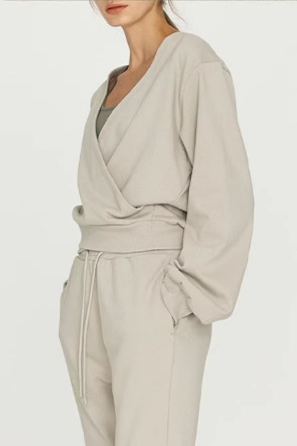 French Terry Wrap-Front Cropped Sweatshirt