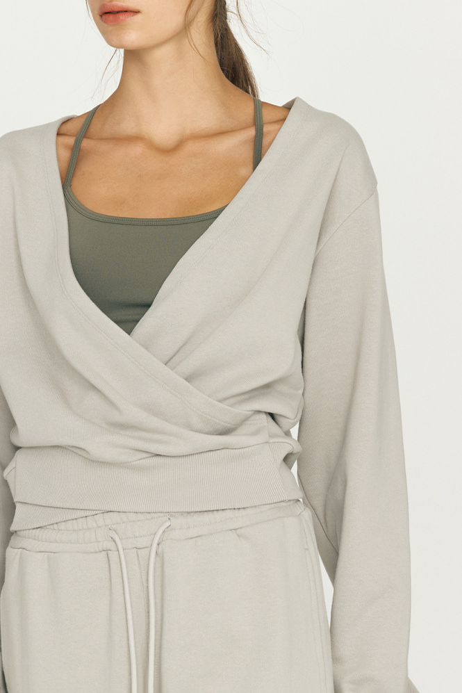 French Terry Wrap-Front Cropped Sweatshirt
