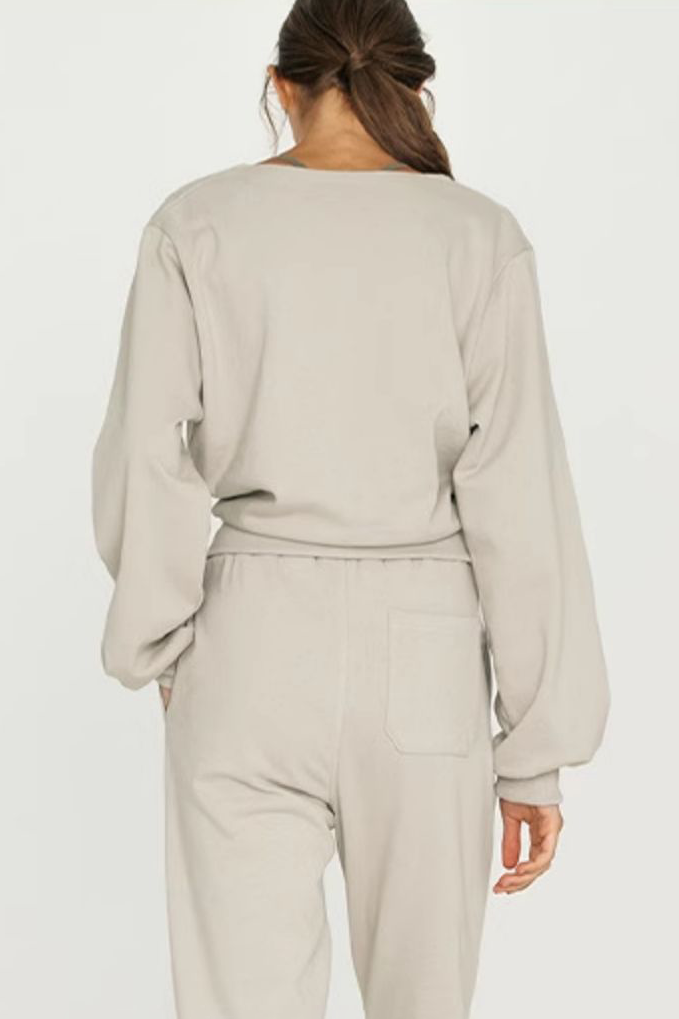 French Terry Wrap-Front Cropped Sweatshirt