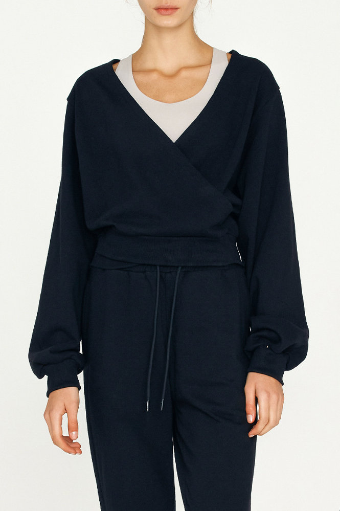 French Terry Wrap-Front Cropped Sweatshirt