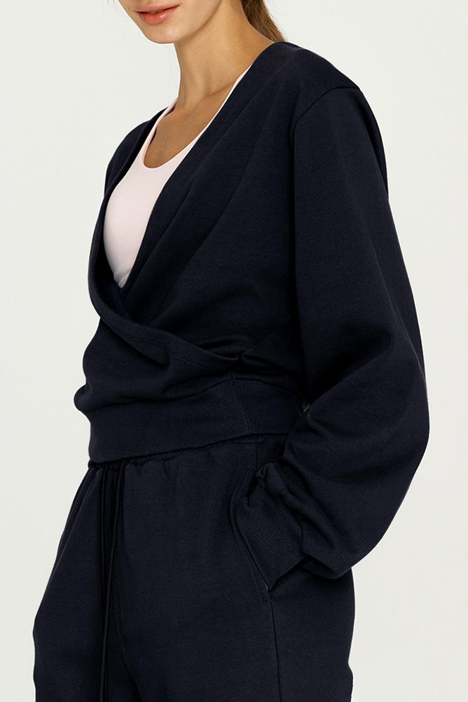 French Terry Wrap-Front Cropped Sweatshirt