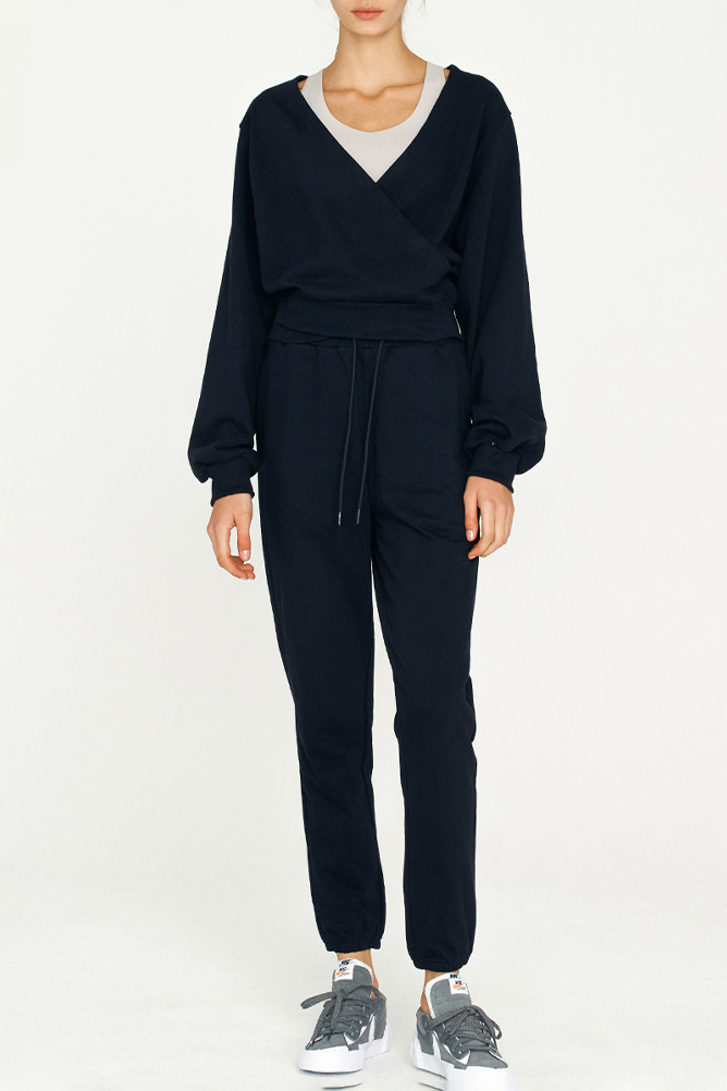French Terry Wrap-Front Cropped Sweatshirt