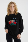 Black Graphic Crewneck Sweatshirt
