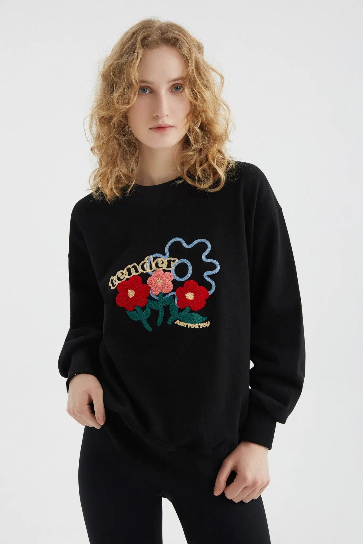 Black Graphic Crewneck Sweatshirt