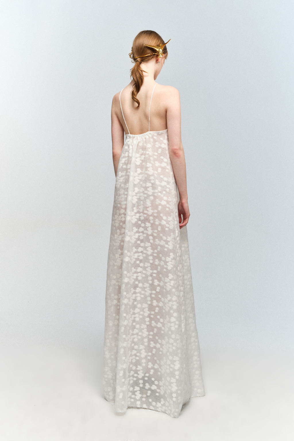 Halter Neck White Floral Jacquard Dress
