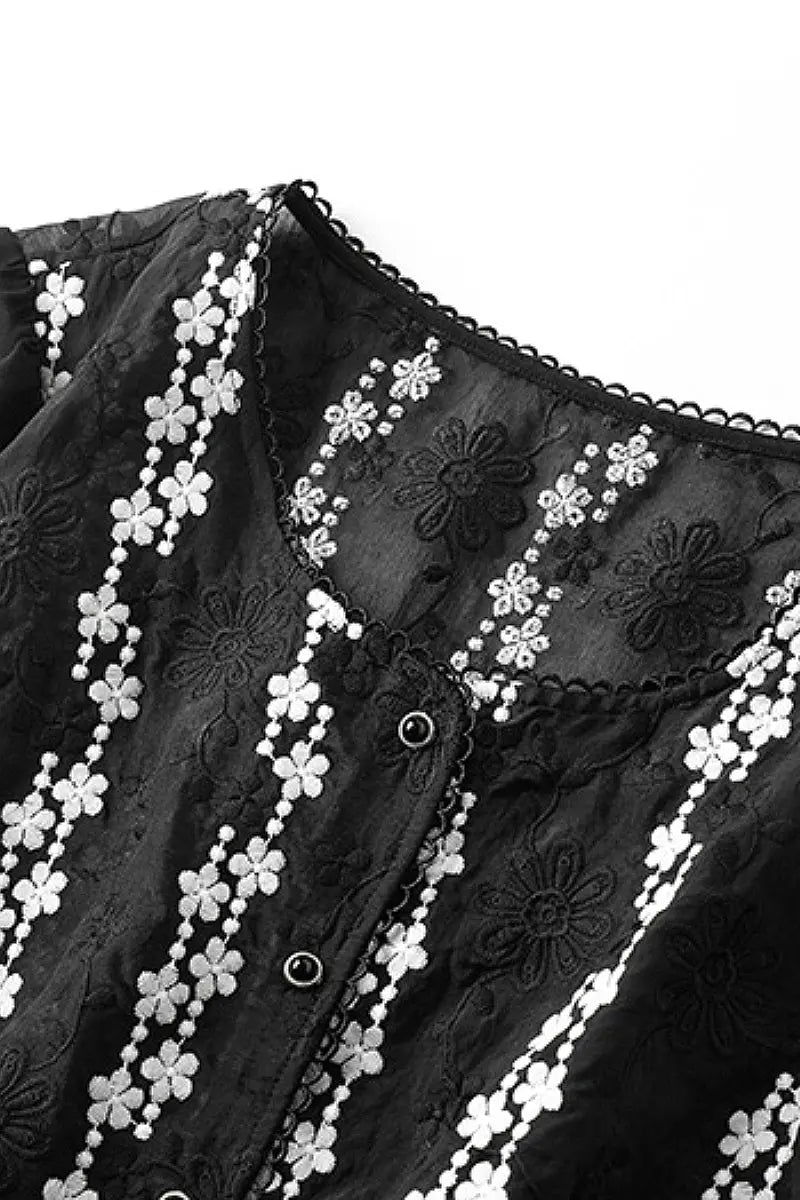 Lace Embroidered Short-Sleeve Peplum Blouse