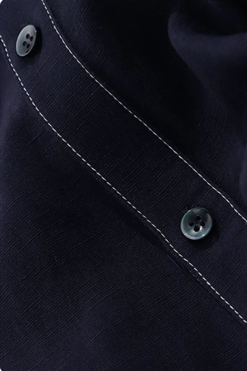 Linen-Blend Short-Sleeve Shirt Dress in Deep Navy