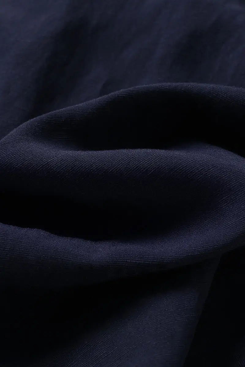 Linen-Blend Short-Sleeve Shirt Dress in Deep Navy