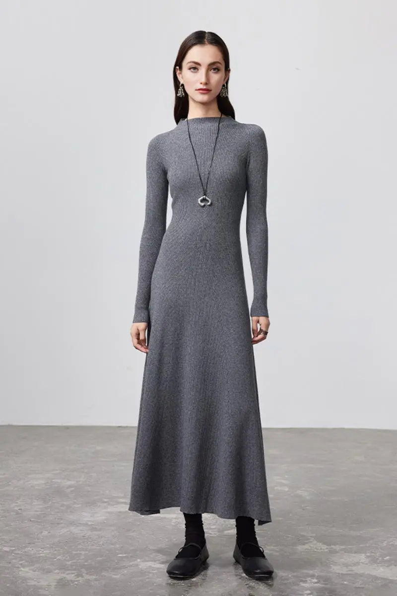 Machine Washable Merino Wool Fit & Flare Midi Sweater Dress with Belt
