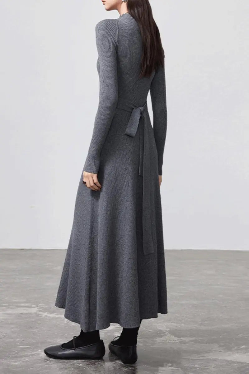 Machine Washable Merino Wool Fit & Flare Midi Sweater Dress with Belt