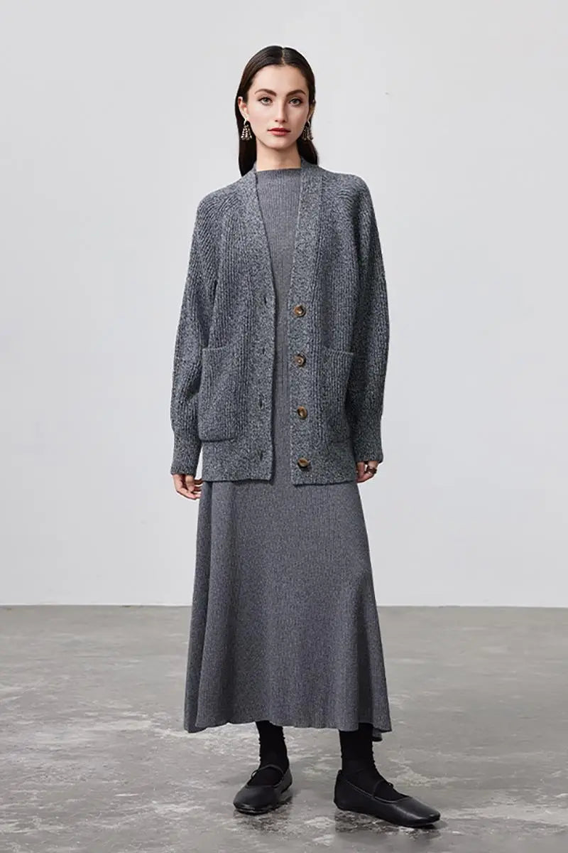 Machine Washable Merino Wool Fit & Flare Midi Sweater Dress with Belt