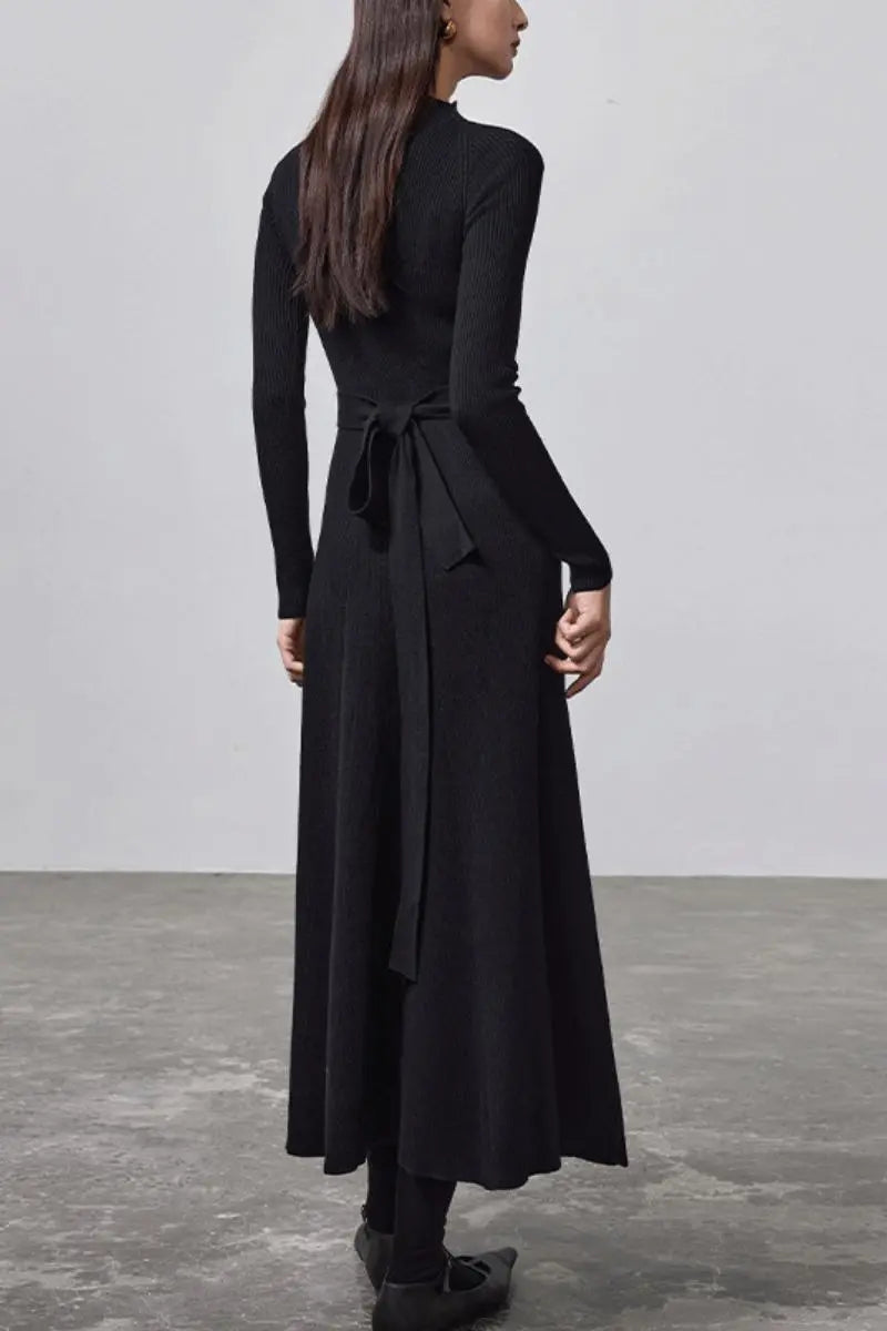 Machine Washable Merino Wool Fit & Flare Midi Sweater Dress with Belt