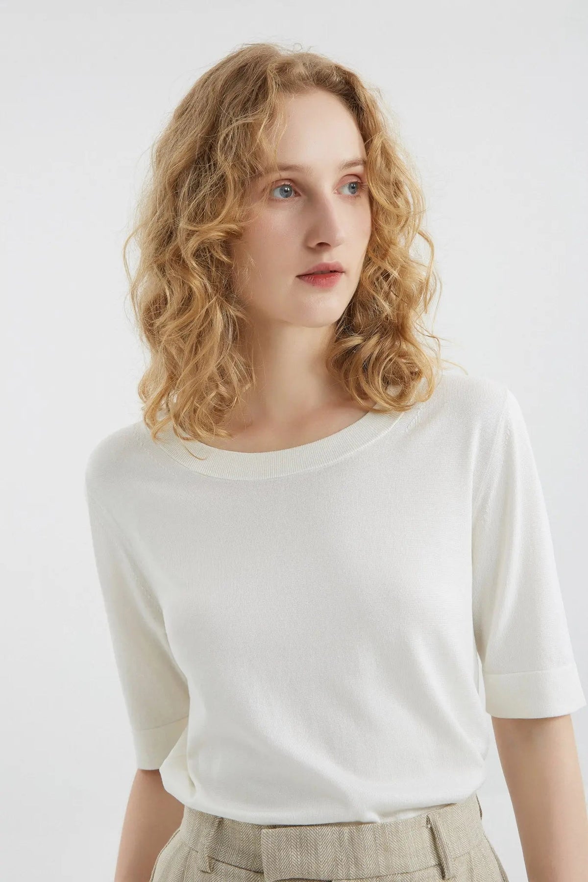 Machine Washable Short Sleeve Silk Knitted Shirt