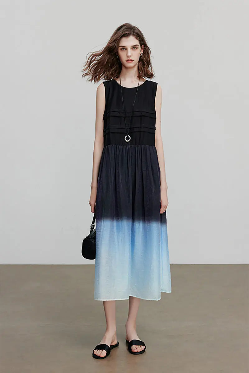 Ombre Sleeveless Trapeze Midi Dresss