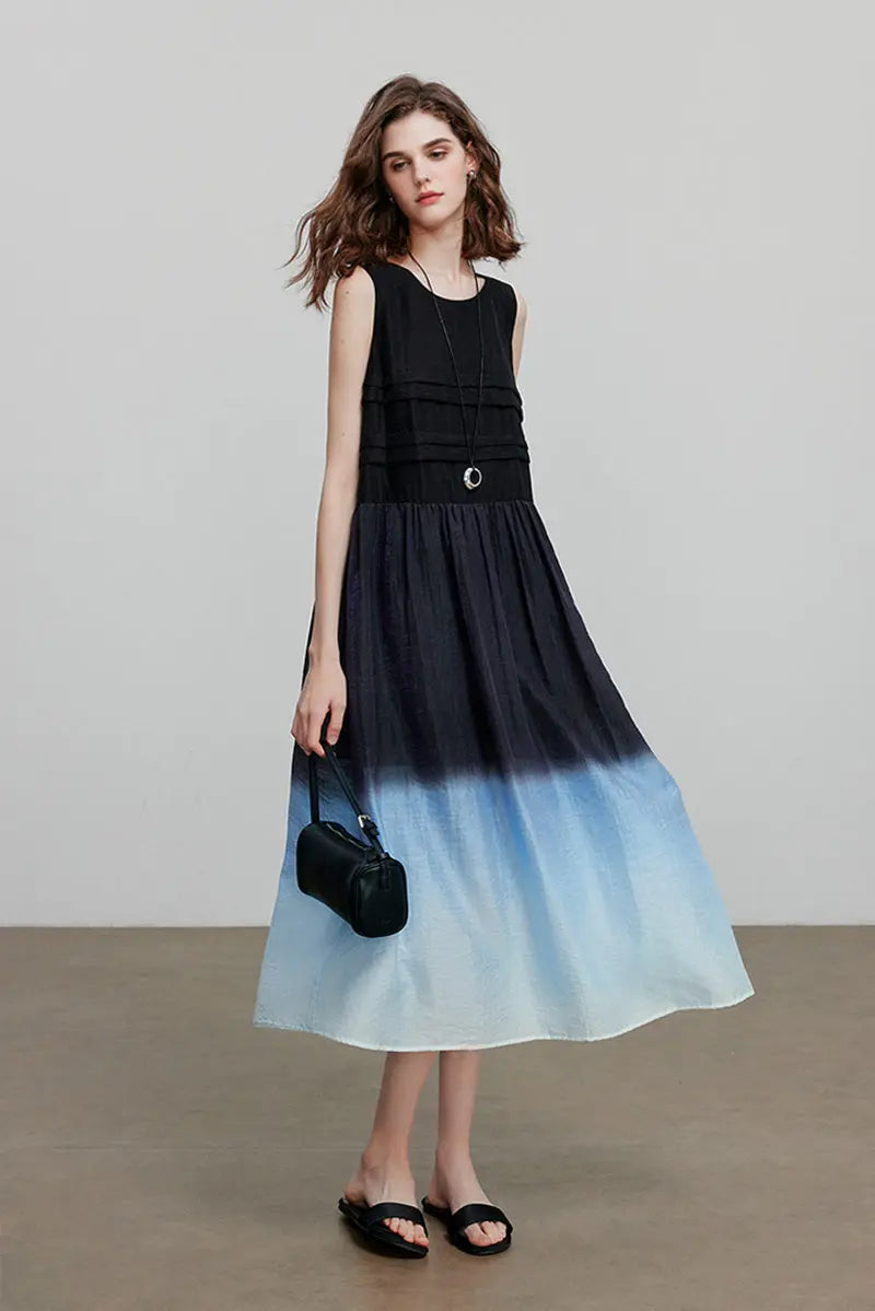 Ombre Sleeveless Trapeze Midi Dresss