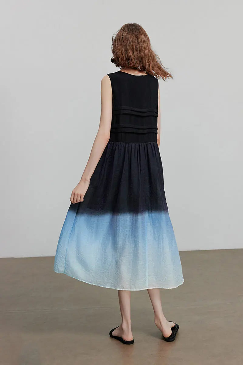 Ombre Sleeveless Trapeze Midi Dresss
