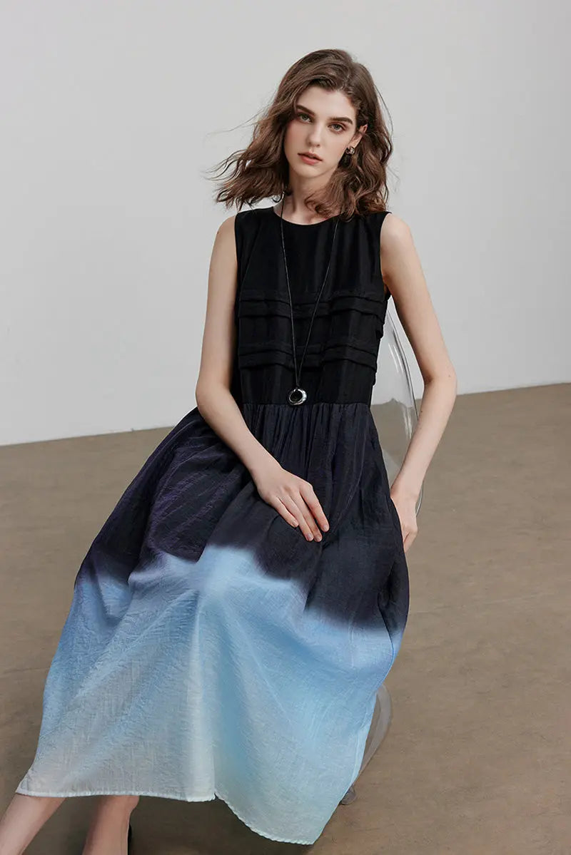 Ombre Sleeveless Trapeze Midi Dresss
