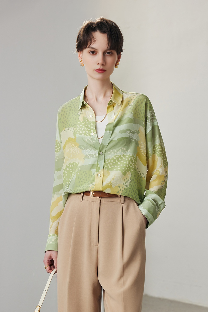 Oversized Floral Print Pure Mulberry Silk Blouse