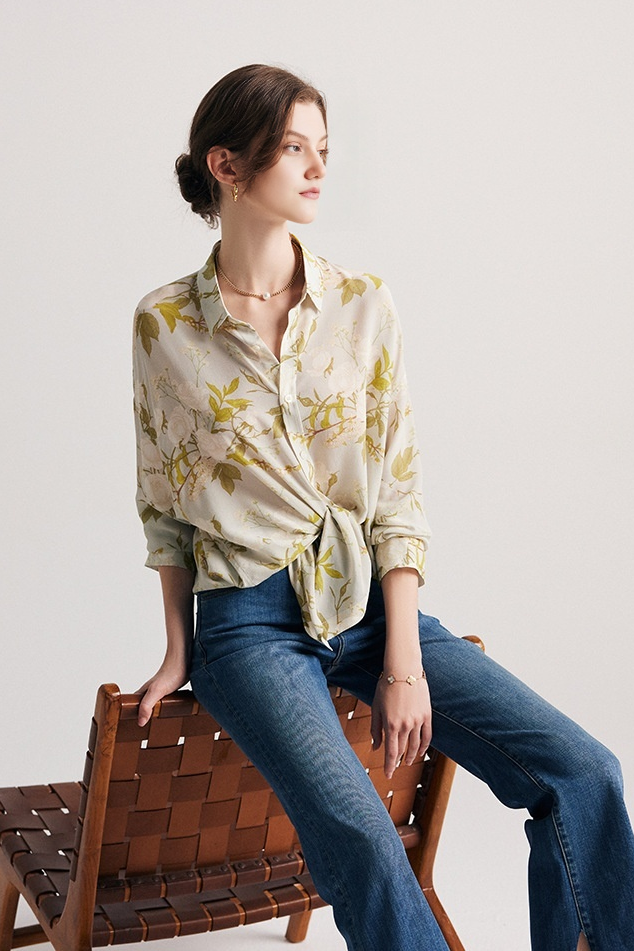 Oversized Floral Print Pure Mulberry Silk Blouse