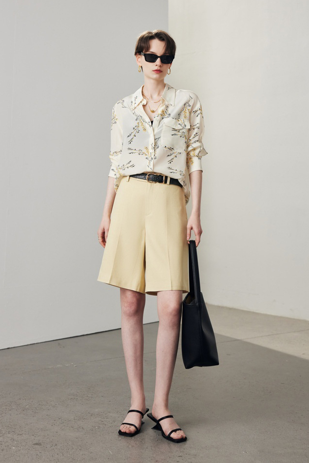 Oversized Floral Printed Pure Mulberry Silk Blouse with Pocket