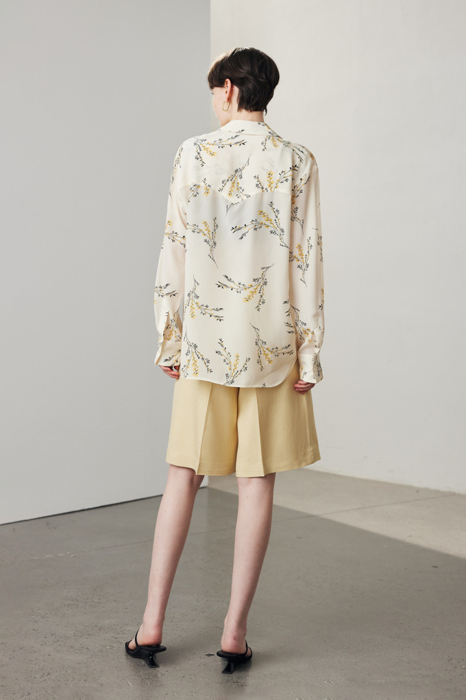 Oversized Floral Printed Pure Mulberry Silk Blouse with Pocket