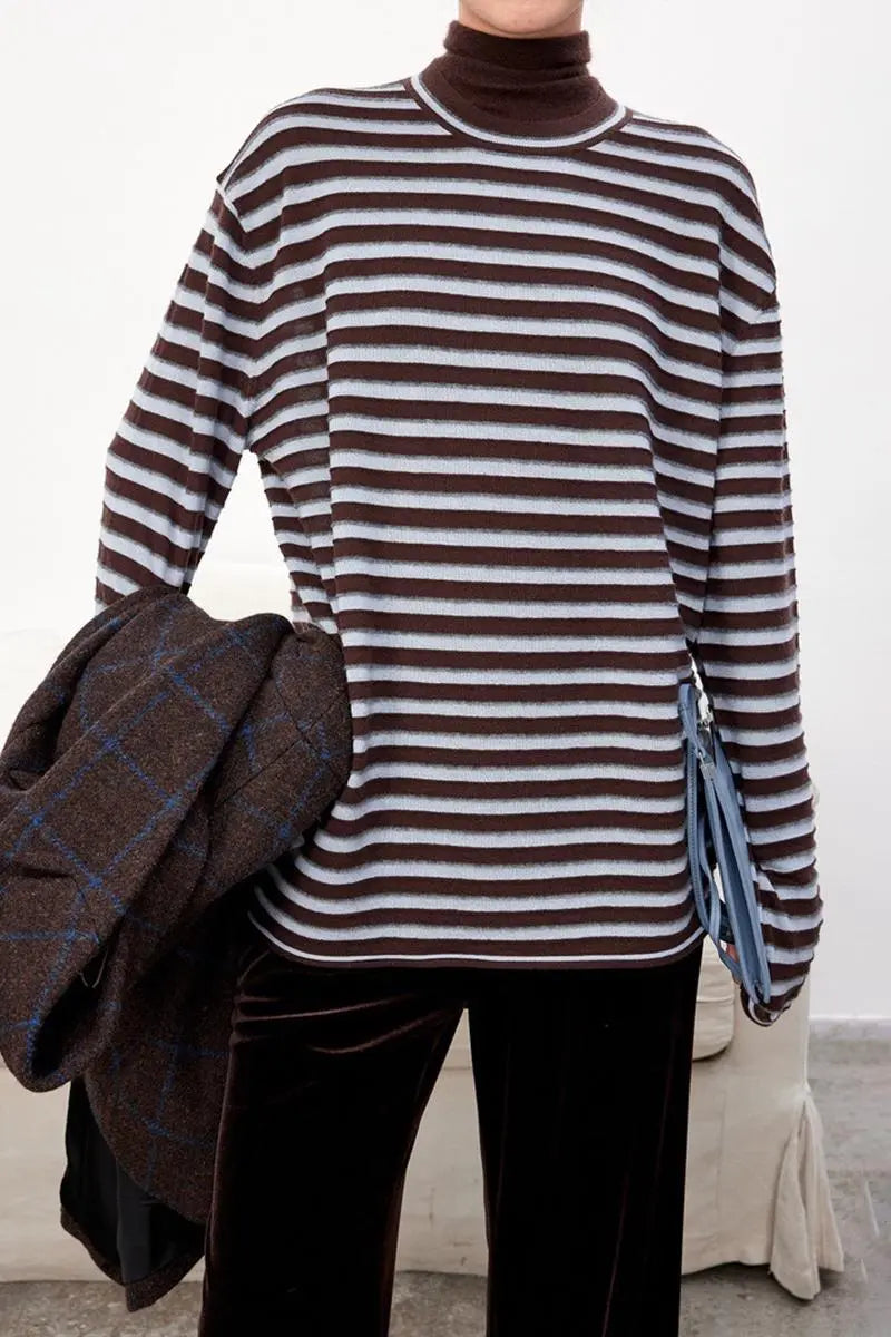 Oversized Long Sleeve Wool Stripe Shirt
