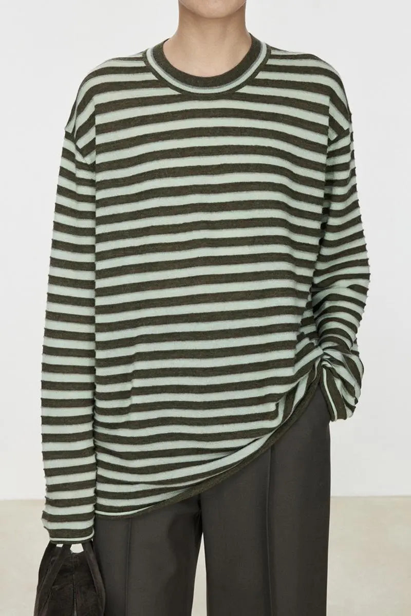 Oversized Long Sleeve Wool Stripe Shirt